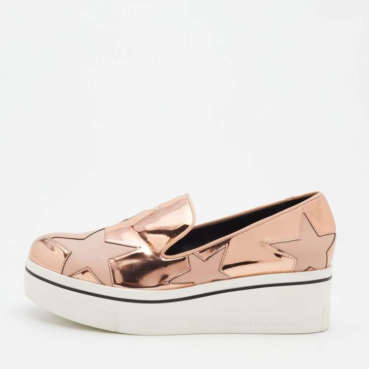 Pre Owned Stella McCartney Metallic Rose Gold Faux Leather Binx Star Platform Slip On Sneakers Size 39