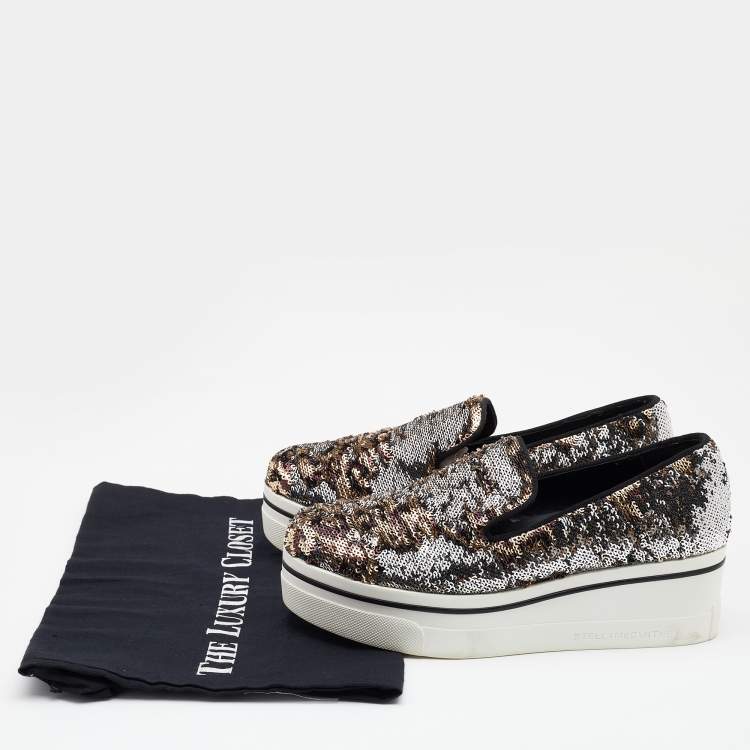 Pre Owned Stella McCartney Multicolor Sequin Binx Platform Slip On Sneakers Size 36