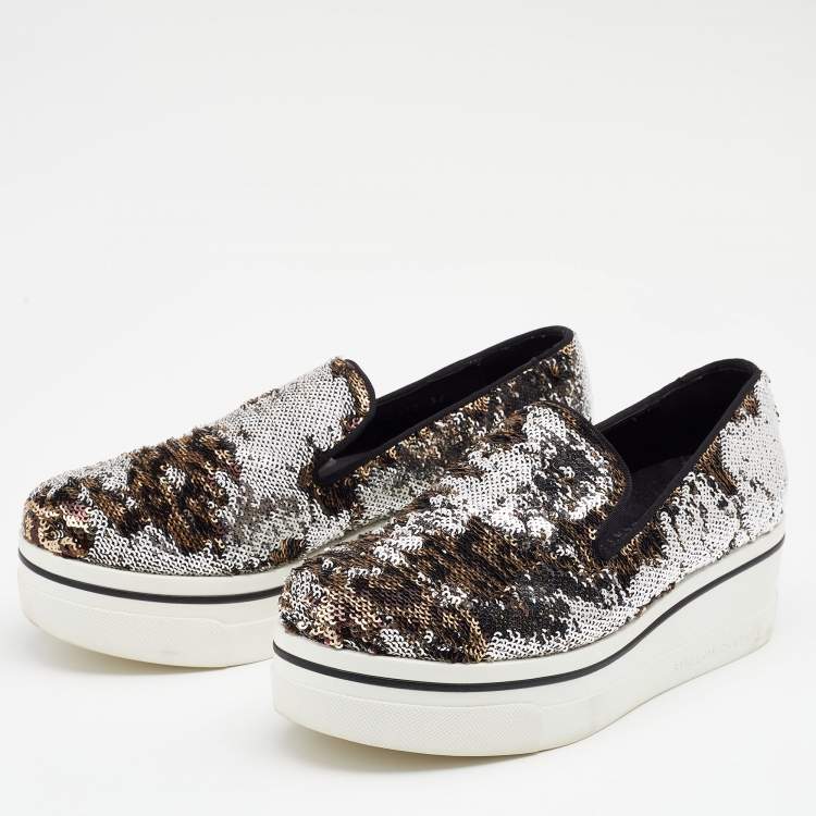Pre Owned Stella McCartney Multicolor Sequin Binx Platform Slip On Sneakers Size 36