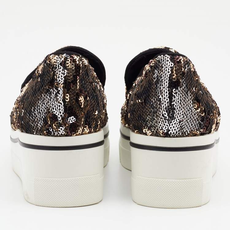 Pre Owned Stella McCartney Multicolor Sequin Binx Platform Slip On Sneakers Size 36