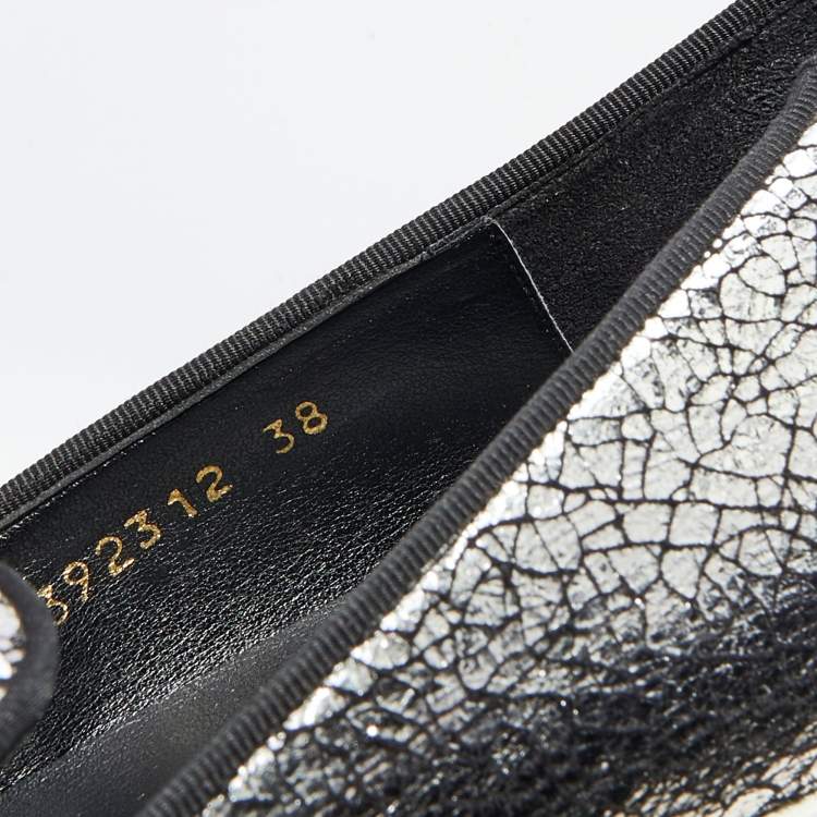 Pre Owned Stella McCartney Metallic Silver Faux Crinkled Leather Binx Platform Slip On Sneakers Size 38