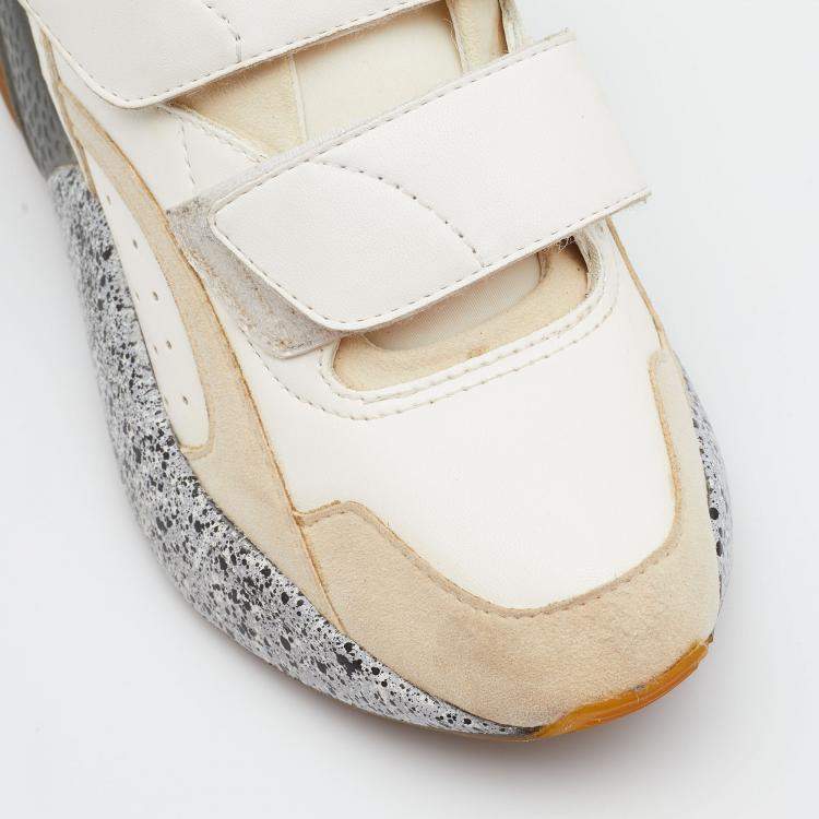 Pre Owned Stella McCartney Cream/White Faux Suede And Faux Leather Eclypse Velcro Strap Sneakers Size 35