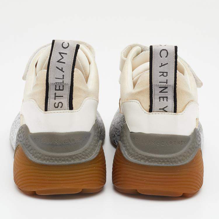 Pre Owned Stella McCartney Cream/White Faux Suede And Faux Leather Eclypse Velcro Strap Sneakers Size 35
