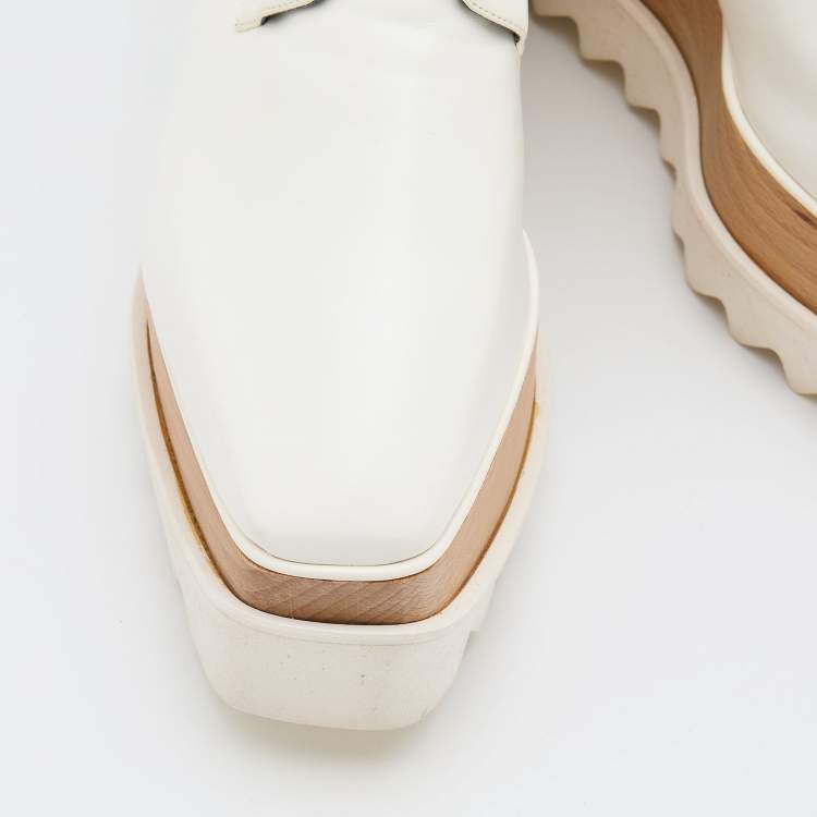 Pre Owned Stella McCartney White Faux Leather Elyse Platform Derby Size 39
