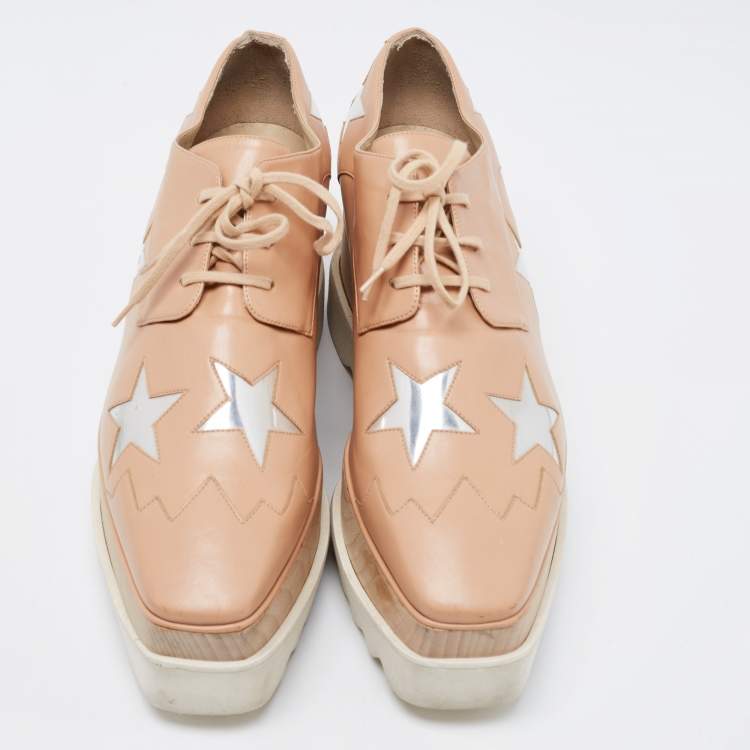 Pre Owned Stella McCartney Beige Faux Leather Elyse Star Platform Derby Sneakers Size 40