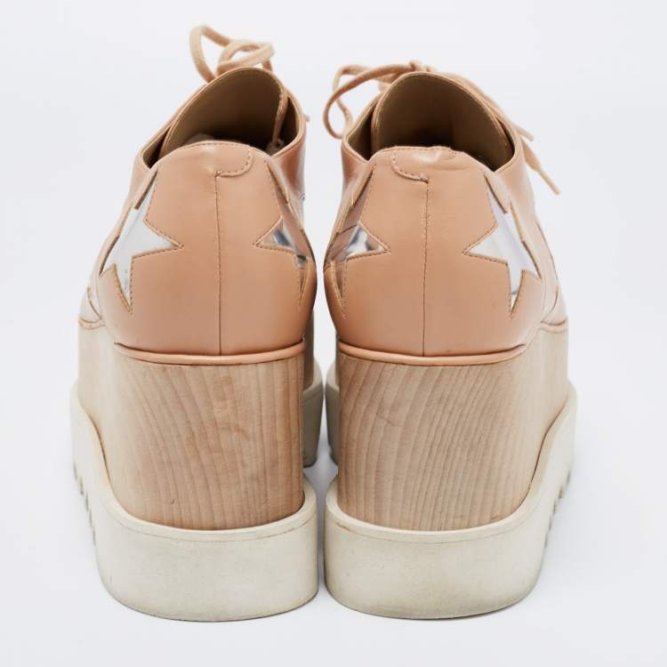 Pre Owned Stella McCartney Beige Faux Leather Elyse Star Platform Derby Sneakers Size 40