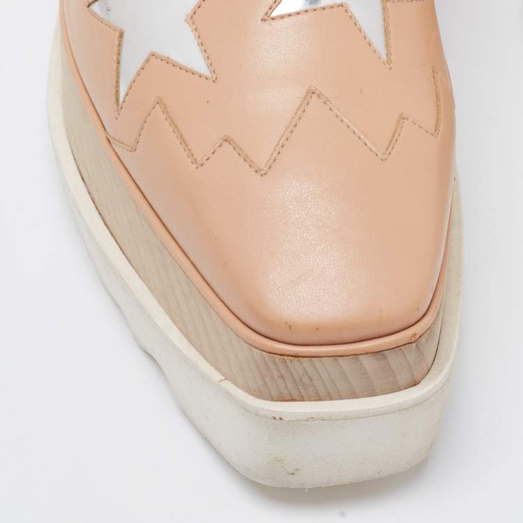 Pre Owned Stella McCartney Beige Faux Leather Elyse Star Platform Derby Sneakers Size 40