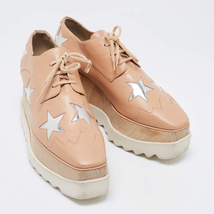 Pre Owned Stella McCartney Beige Faux Leather Elyse Star Platform Derby Sneakers Size 40