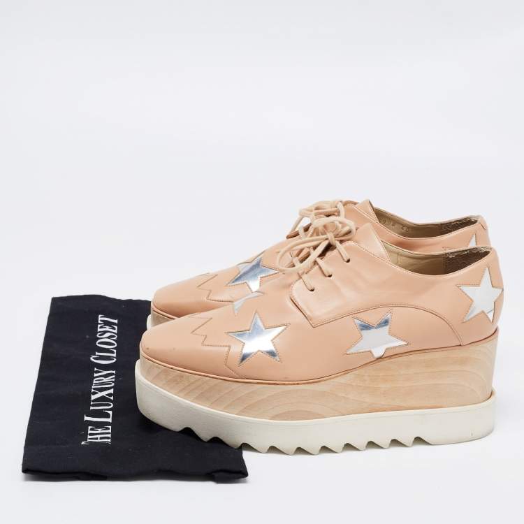 Pre Owned Stella McCartney Beige Faux Leather Elyse Star Platform Derby Sneakers Size 40