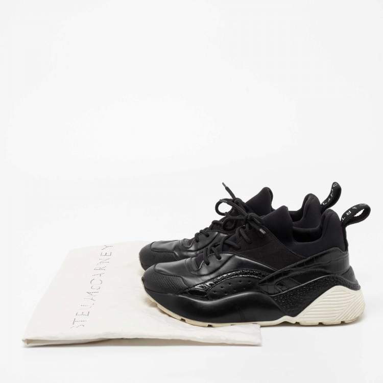 Pre Owned Stella McCartney Black Neoprene, Faux Leather and Faux Suede Eclypse Chunky Sneakers Size 38
