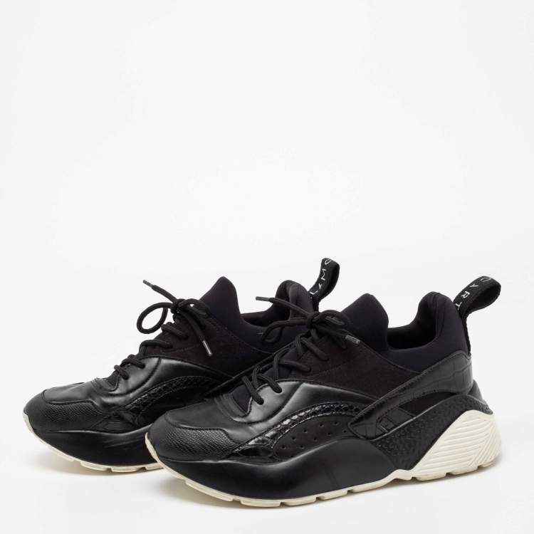 Pre Owned Stella McCartney Black Neoprene, Faux Leather and Faux Suede Eclypse Chunky Sneakers Size 38