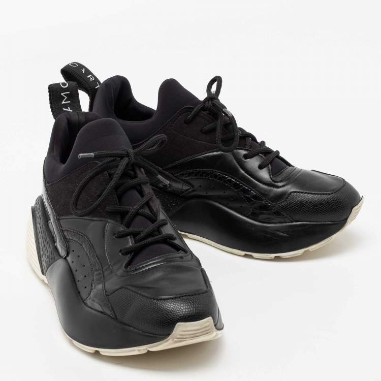 Pre Owned Stella McCartney Black Neoprene, Faux Leather and Faux Suede Eclypse Chunky Sneakers Size 38