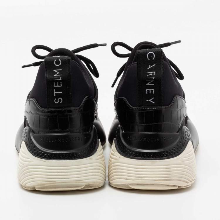 Pre Owned Stella McCartney Black Neoprene, Faux Leather and Faux Suede Eclypse Chunky Sneakers Size 38