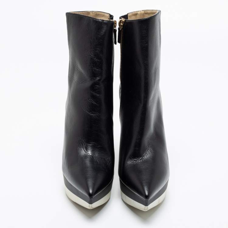 Pre Owned Stella McCartney Black Leather Ankle Boots Size 41