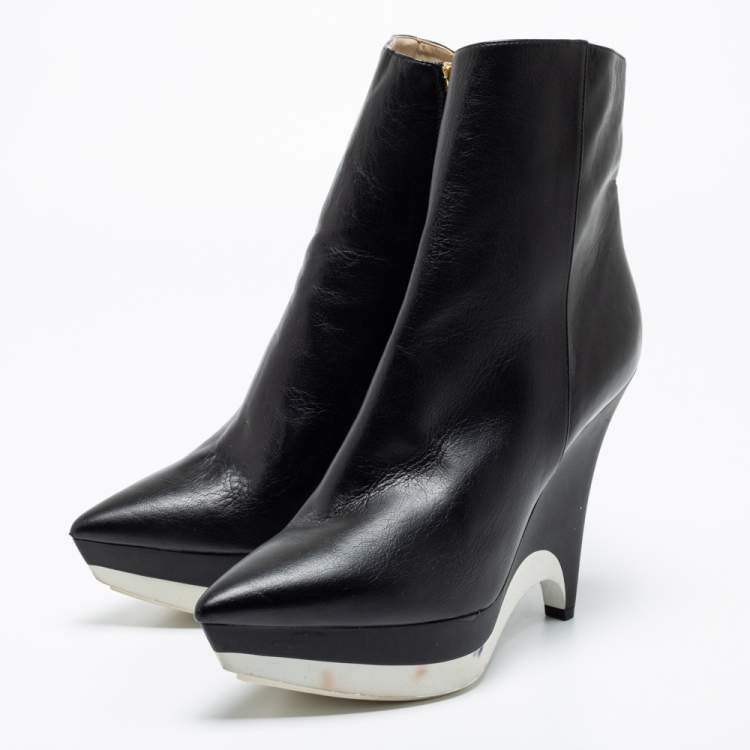 Pre Owned Stella McCartney Black Leather Ankle Boots Size 41