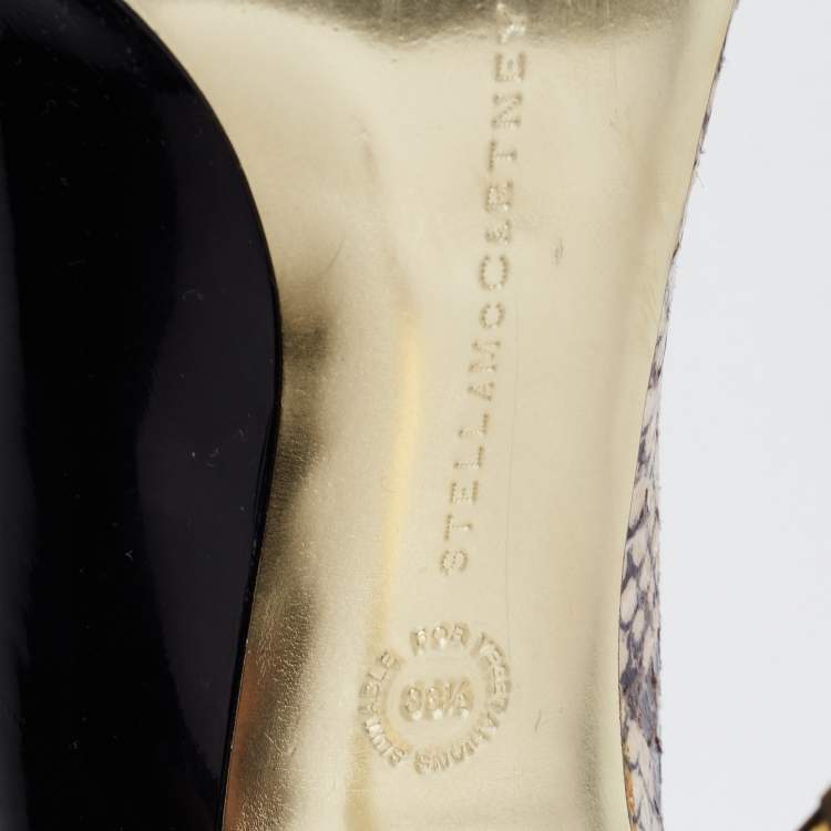 Pre Owned Stella McCartney Tri Color Faux Patent and Snakeskin Embossed Leather D'orsay Pumps Size 38.5