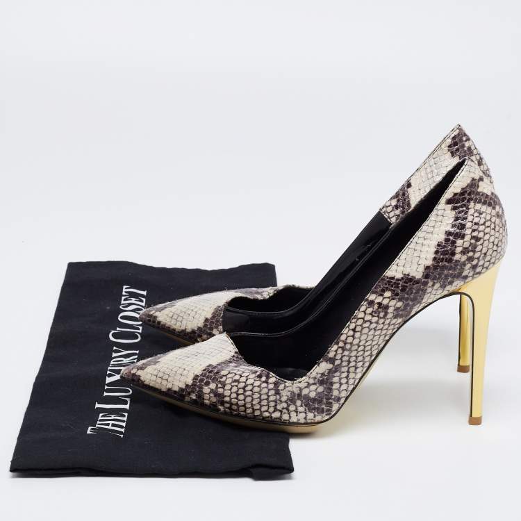 Pre Owned Stella McCartney Tri Color Faux Patent and Snakeskin Embossed Leather D'orsay Pumps Size 38.5