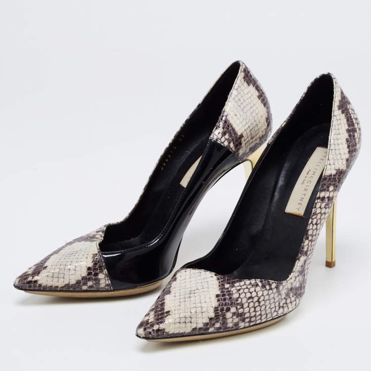 Pre Owned Stella McCartney Tri Color Faux Patent and Snakeskin Embossed Leather D'orsay Pumps Size 38.5
