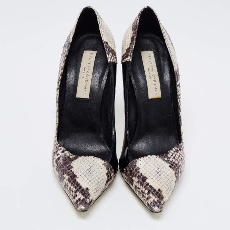 Pre Owned Stella McCartney Tri Color Faux Patent and Snakeskin Embossed Leather D'orsay Pumps Size 38.5