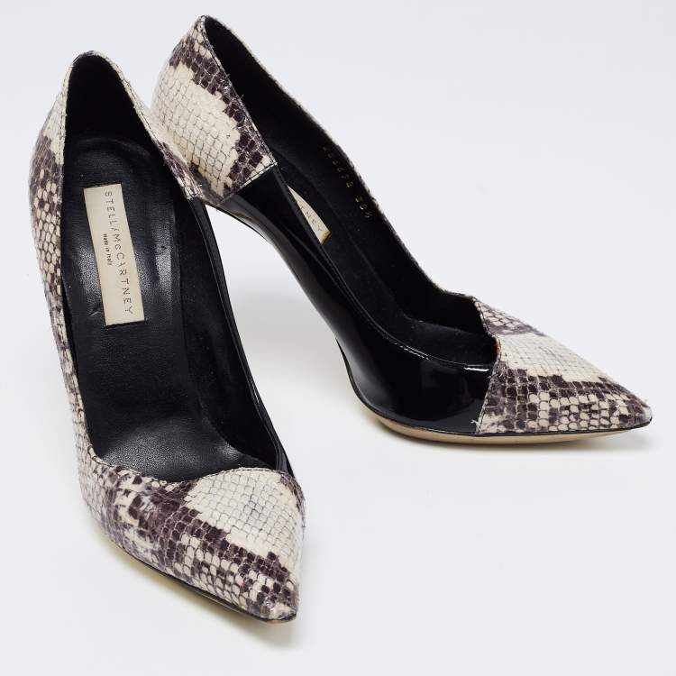 Pre Owned Stella McCartney Tri Color Faux Patent and Snakeskin Embossed Leather D'orsay Pumps Size 38.5