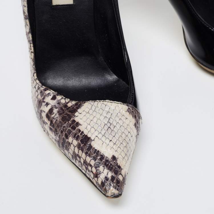 Pre Owned Stella McCartney Tri Color Faux Patent and Snakeskin Embossed Leather D'orsay Pumps Size 38.5