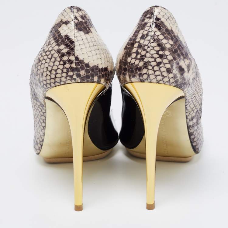 Pre Owned Stella McCartney Tri Color Faux Patent and Snakeskin Embossed Leather D'orsay Pumps Size 38.5