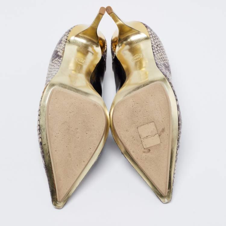 Pre Owned Stella McCartney Tri Color Faux Patent and Snakeskin Embossed Leather D'orsay Pumps Size 38.5