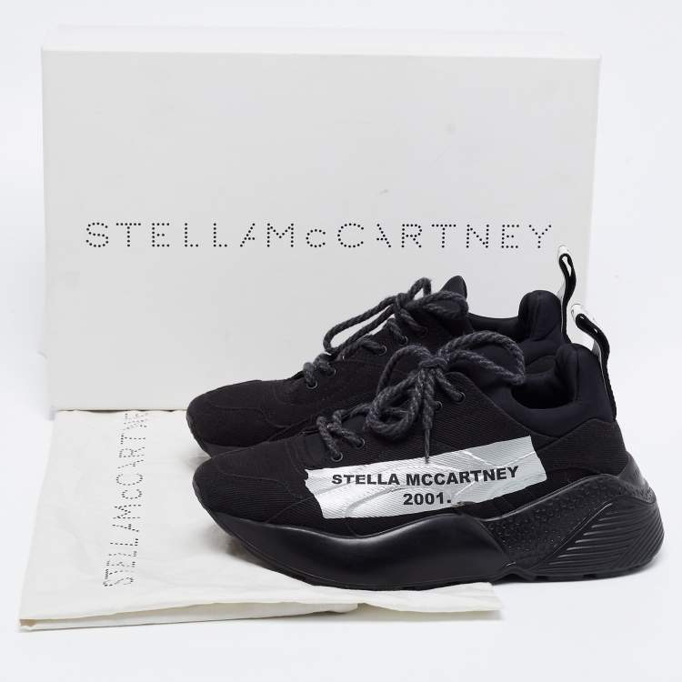 Pre Owned Stella McCartney Black Canvas Eclypse Logo Low Top Sneakers Size 38