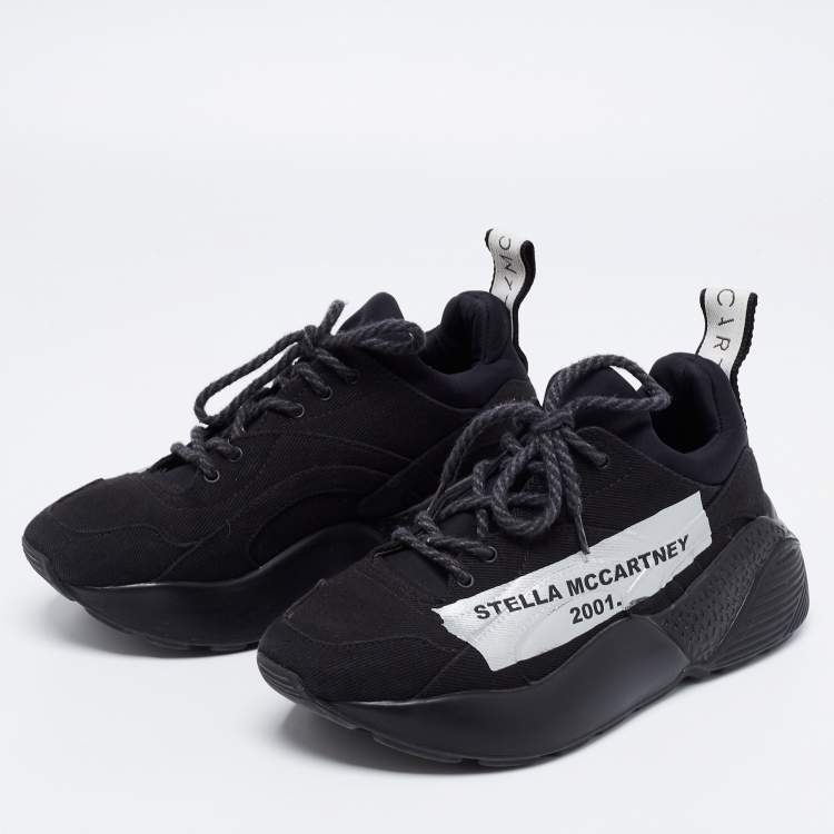 Pre Owned Stella McCartney Black Canvas Eclypse Logo Low Top Sneakers Size 38