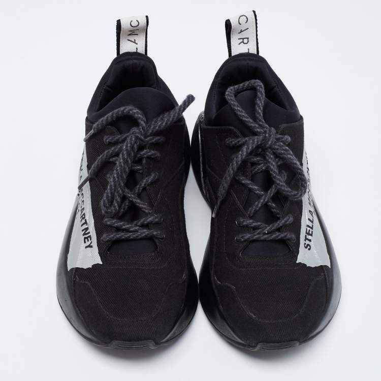 Pre Owned Stella McCartney Black Canvas Eclypse Logo Low Top Sneakers Size 38