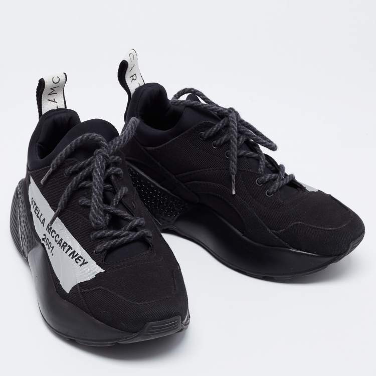 Pre Owned Stella McCartney Black Canvas Eclypse Logo Low Top Sneakers Size 38