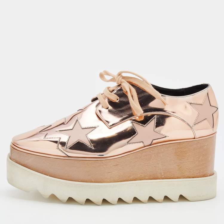 Stella McCartney Metallic Rose Gold Faux Patent and Leather Elyse Star  Platform Sneakers Size 36.5 Stella McCartney | The Luxury Closet