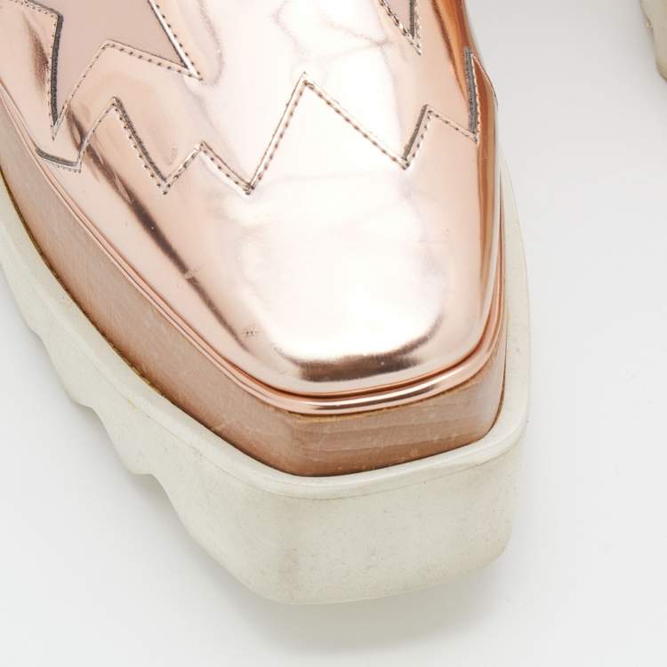 Pre Owned Stella McCartney Metallic Rose Gold Faux Patent and Leather Elyse Star Platform Sneakers Size 36.5