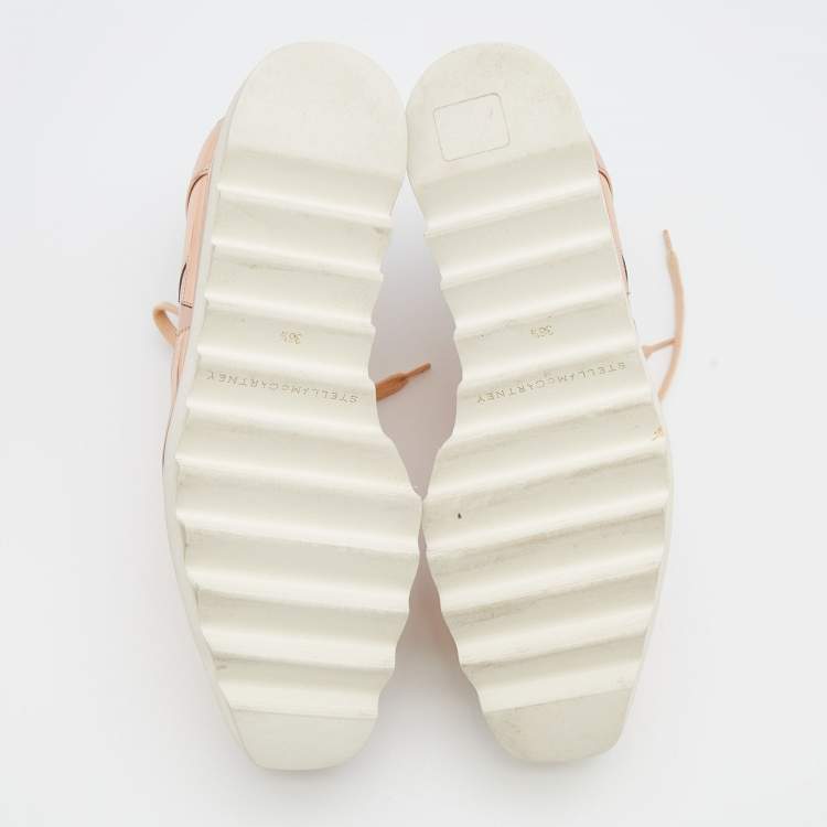 Pre Owned Stella McCartney Metallic Rose Gold Faux Patent and Leather Elyse Star Platform Sneakers Size 36.5