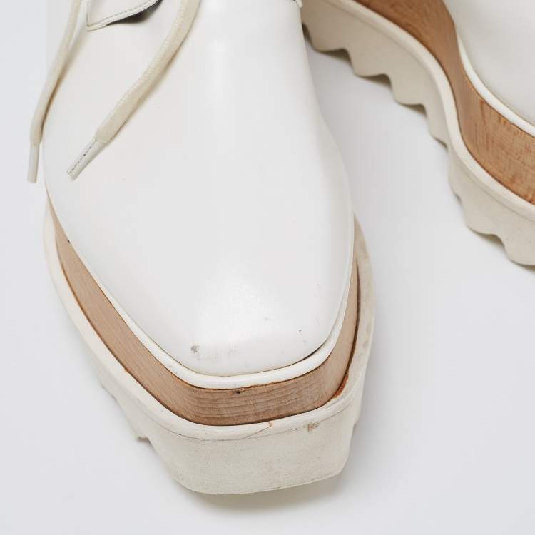 مملوكة مسبقًا Stella McCartney White Faux Leather Elyse Platform Sneakers Size 36