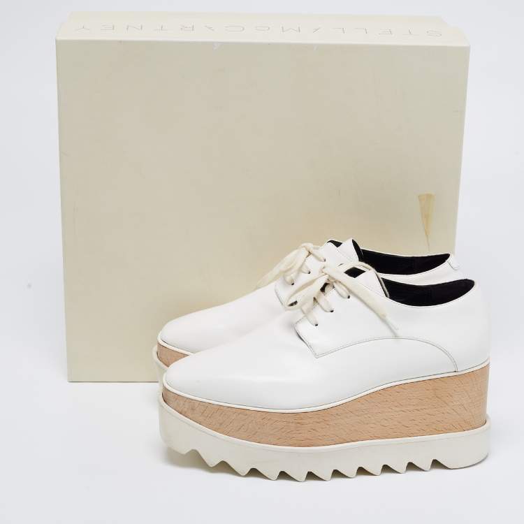 مملوكة مسبقًا Stella McCartney White Faux Leather Elyse Platform Sneakers Size 36