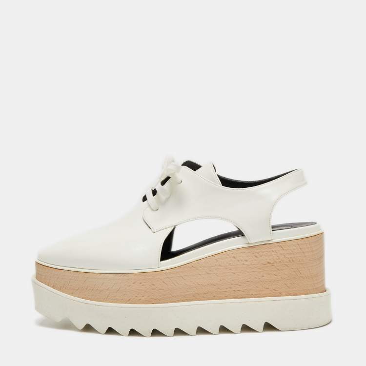 Pre Owned Stella McCartney White Faux Leather Elyse Cutout Platform Derby Sneakers Size 38