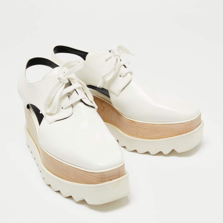 Pre Owned Stella McCartney White Faux Leather Elyse Cutout Platform Derby Sneakers Size 38