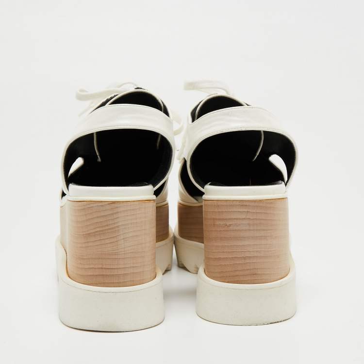 Pre Owned Stella McCartney White Faux Leather Elyse Cutout Platform Derby Sneakers Size 38