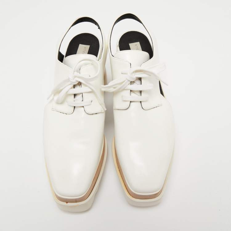 Pre Owned Stella McCartney White Faux Leather Elyse Cutout Platform Derby Sneakers Size 38