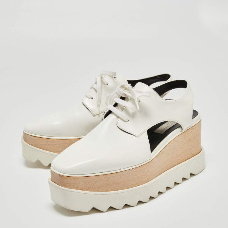 Pre Owned Stella McCartney White Faux Leather Elyse Cutout Platform Derby Sneakers Size 38