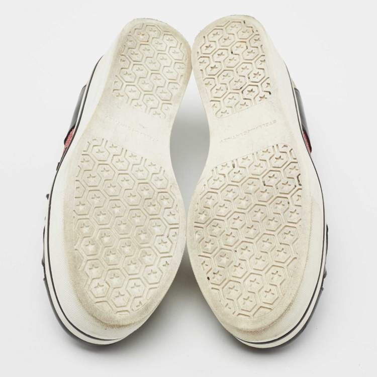 Pre Owned Stella McCartney Black Faux Leather Binx Star Platform Slip On Sneakers Size 38