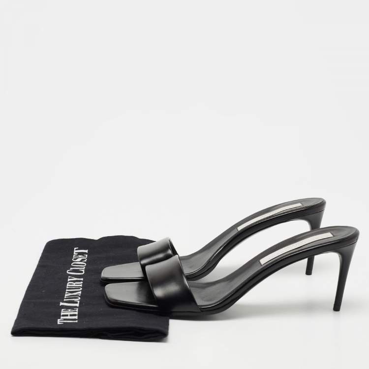 Pre Owned Stella McCartney Black Faux Leather Slide Sandals Size 39