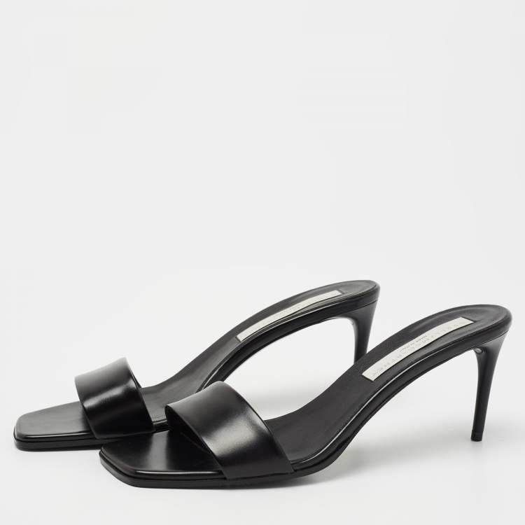 Pre Owned Stella McCartney Black Faux Leather Slide Sandals Size 39