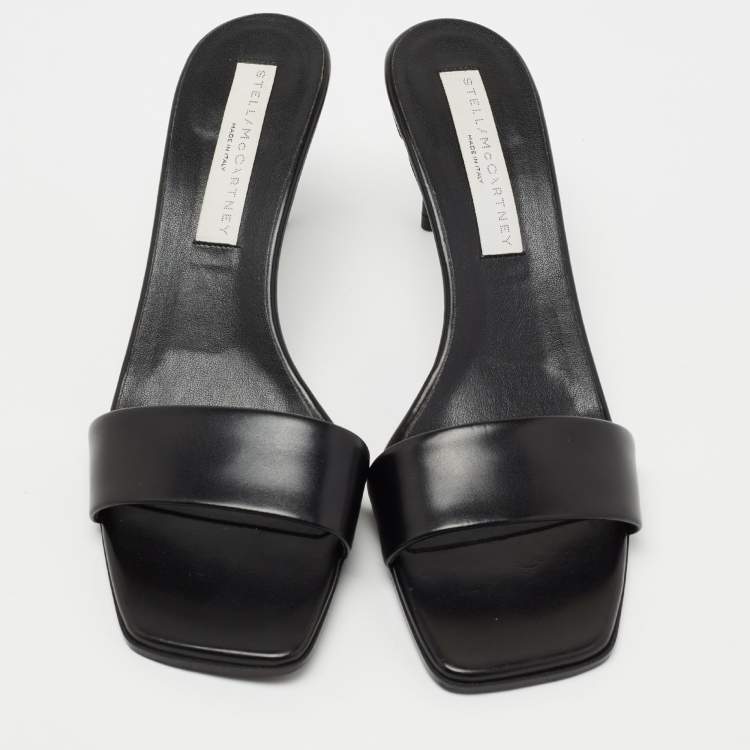 Pre Owned Stella McCartney Black Faux Leather Slide Sandals Size 39
