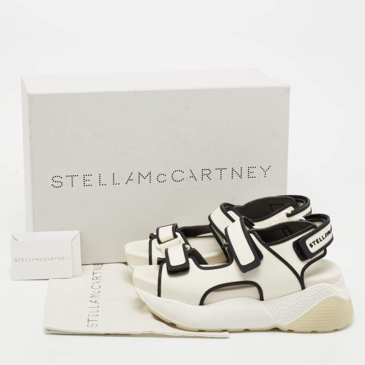Pre Owned  Stella McCartney White/Black Fabric And Faux Leather Velcro Sandals Size 39