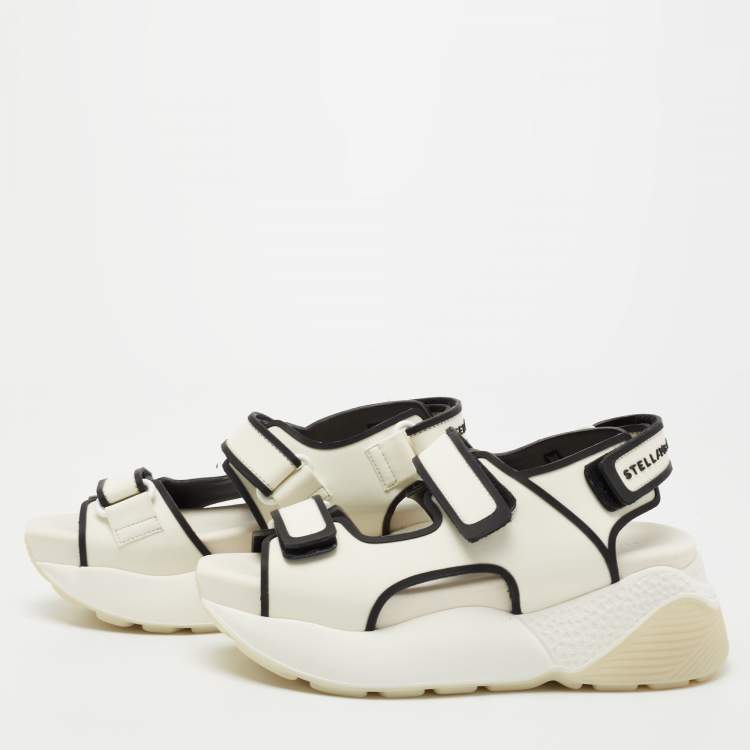 Pre Owned  Stella McCartney White/Black Fabric And Faux Leather Velcro Sandals Size 39