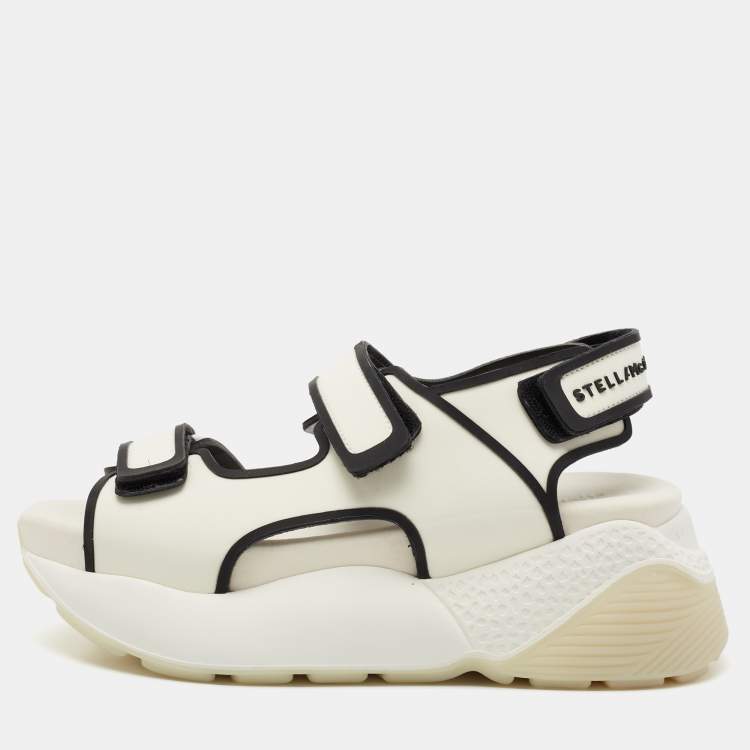 Pre Owned  Stella McCartney White/Black Fabric And Faux Leather Velcro Sandals Size 39