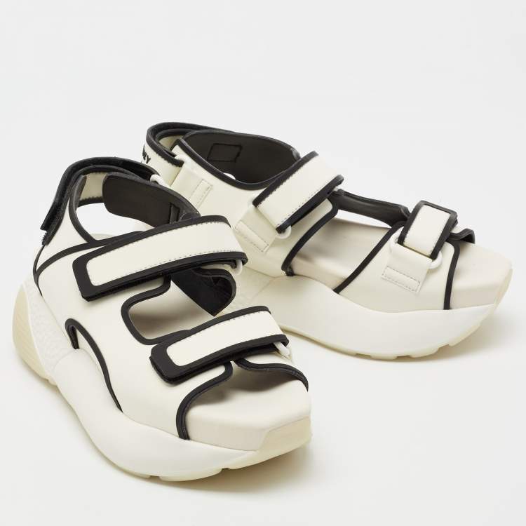 Pre Owned  Stella McCartney White/Black Fabric And Faux Leather Velcro Sandals Size 39