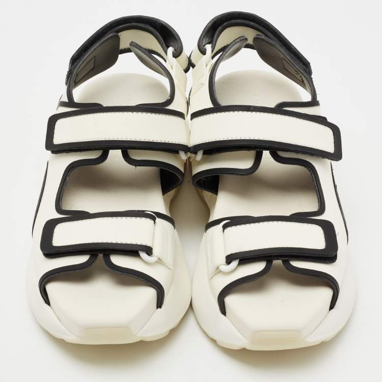 Pre Owned  Stella McCartney White/Black Fabric And Faux Leather Velcro Sandals Size 39